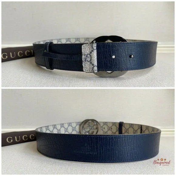 Auth GUCCI GG Supreme Interlocking G Buckle 34